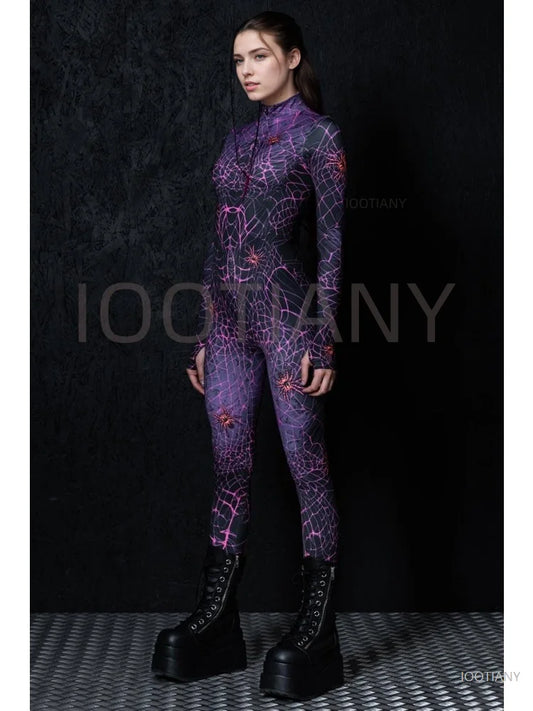 Sexy Web Magic Spider Bodysuit Punk Gothic Couple Role Play Jumpsuit Carnival Slim Fit Tight Costume Halloween Theme Party Suits