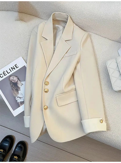 Autumn Winter Office Lady Blazer Jacket Women 2024 Fashion Long Sleeve Coat Woman Blazers Feminino New In Outerwears Casual