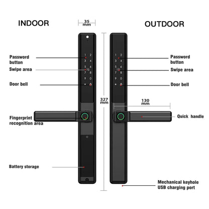 Waterproof Sliding Door Smart Lock Tuya WiFi Fingerprint Digital Code RFID Card Anti-Lock Aluminum Double-Side Electronic Lock