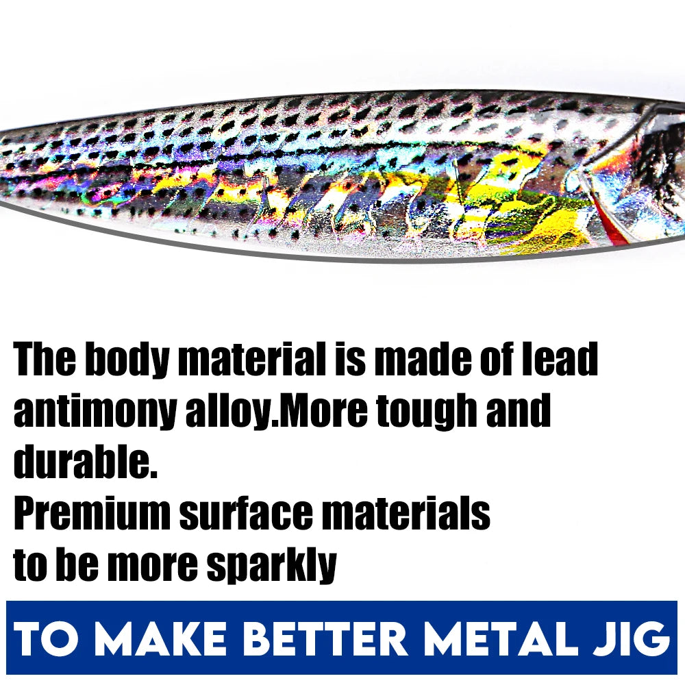 B&U Sea fishing Slow Jig Metal Jigging Spoon 3D Print Laser Artificial Bait Boat Fishing Jig Lures Super Hard Fish Fishing Lures