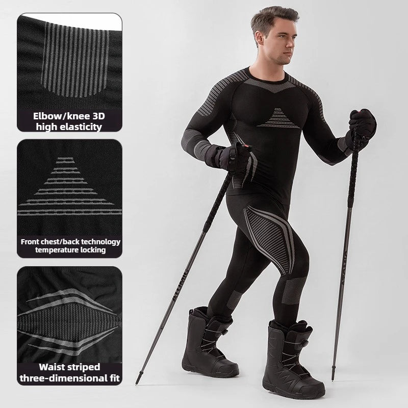 Men Women Ski Thermal Underwear Sets Quick Dry Functional Compression Tracksuit Tight Snowboarding Tops and Pants Adult