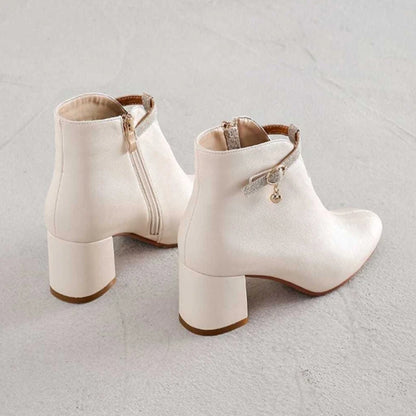 Leather Waterproof Women's Ankle Boots Round Toe Elegant Luxury Heeled Female Short Shoes Autumn Winter Warm Chic Pu Booties