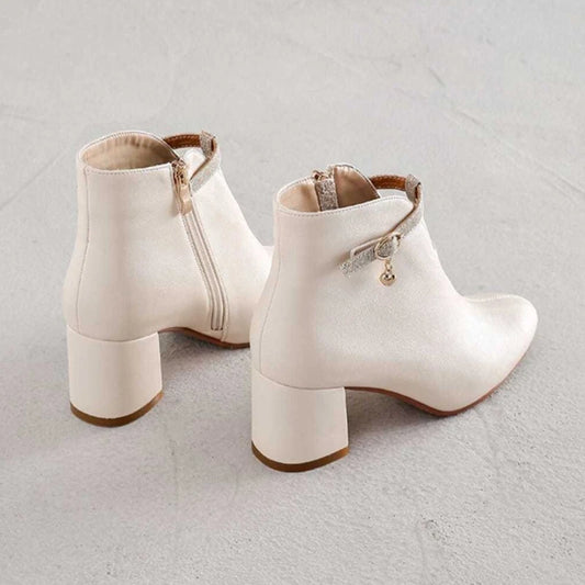 Leather Waterproof Women's Ankle Boots Round Toe Elegant Luxury Heeled Female Short Shoes Autumn Winter Warm Chic Pu Booties