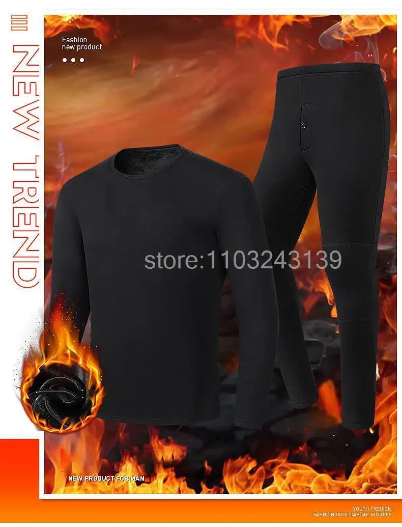 Winter Heated Thermal Underwear Men Heating Jacket Skiwear Heated Jacket Fleece Warm Top Pants USB Electric Heating Clothing