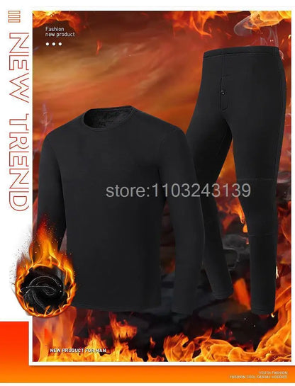 Winter Heated Thermal Underwear Men Heating Jacket Skiwear Heated Jacket Fleece Warm Top Pants USB Electric Heating Clothing