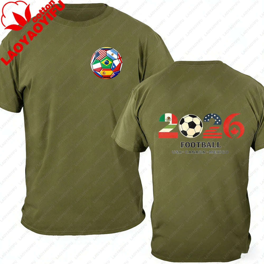 Men's 100% Cotton 2026 Soccer Football T-Shirt USA Canada Mexico Casual Sports Fan Print Short Sleeve Top Oversized T Shirt