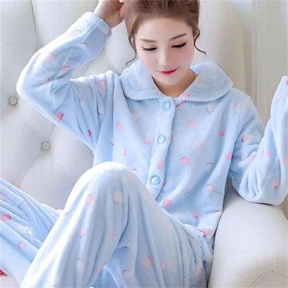 New Women's Autumn and Winter Warm Pyjamas Homewear Suit Coral Velvet Pajamas Girls Padded Thickened Sweet Flannel Homewear