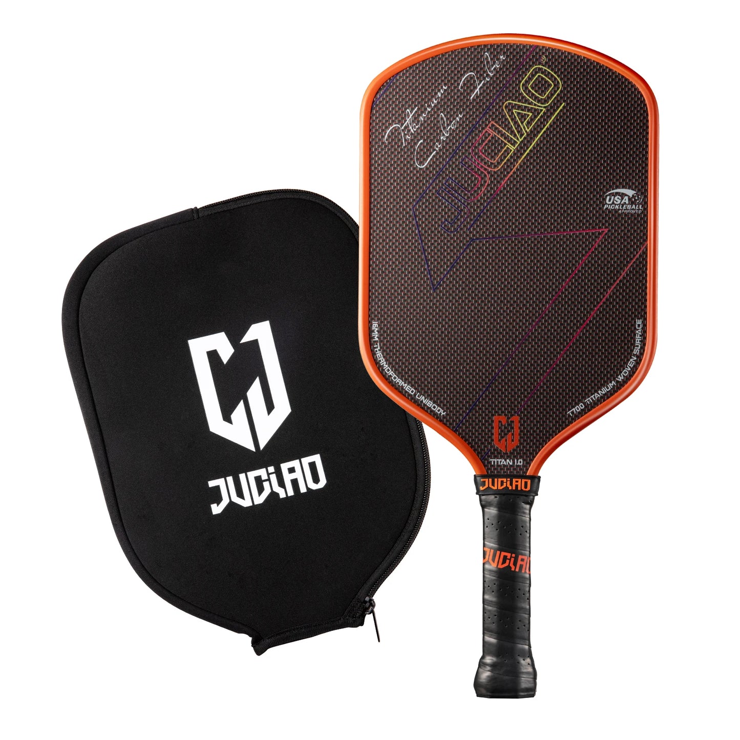 JUCIAO T-Titanium Pickleball Paddle Carbon Fiber Pickleballs For Spin And Control Foam  Injected Edges Thermoformed Pickleball