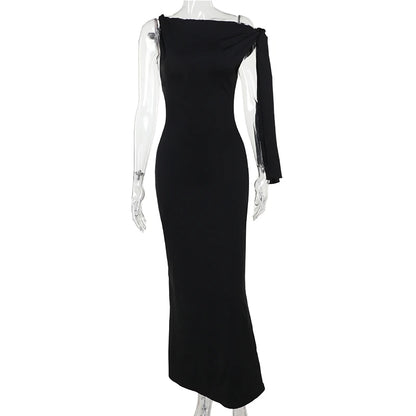 Women's Hot Sweetheart Long Dress New Fashion Asymmetric Temperament Slim Package Hip Simple Tie Dresses