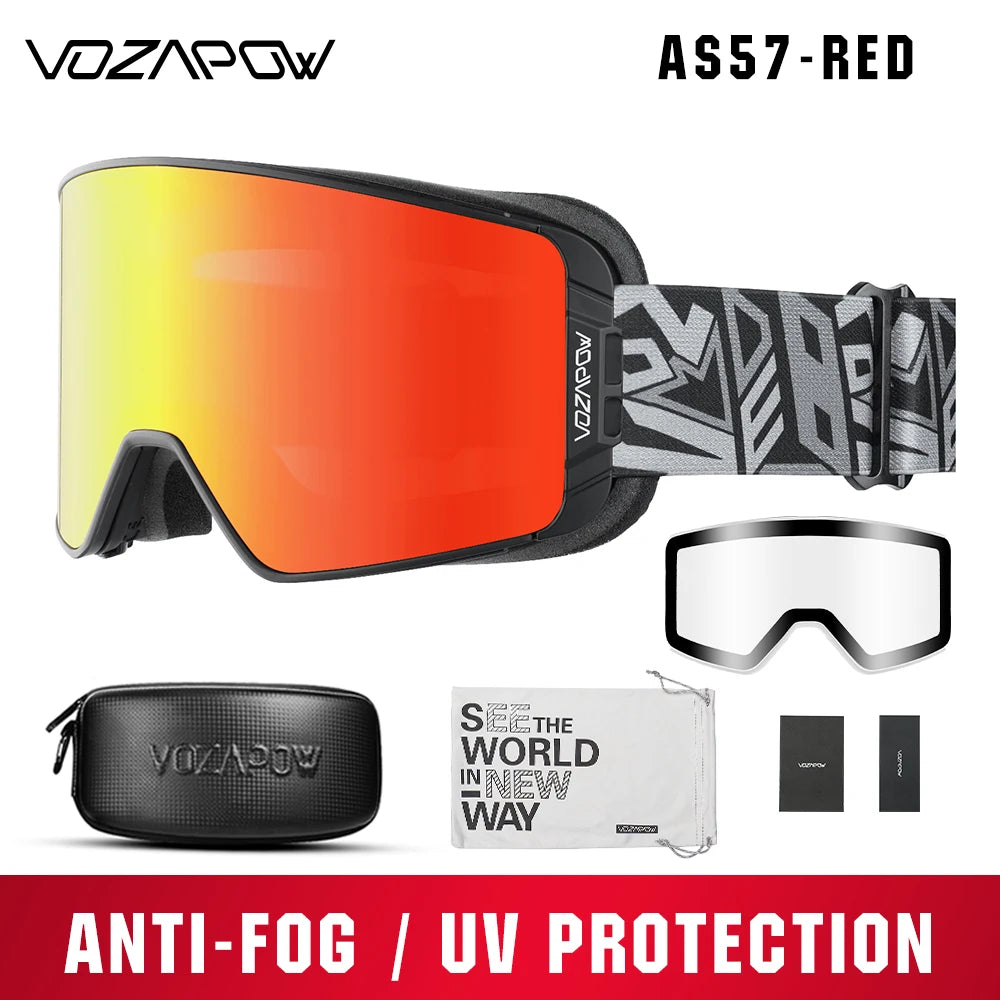 Vozapow Ski Goggles Magnetic Double Layer Anti Fog Professional Skiing Mask Men Women Super View Snowboard UV400 Snow Sunglasses
