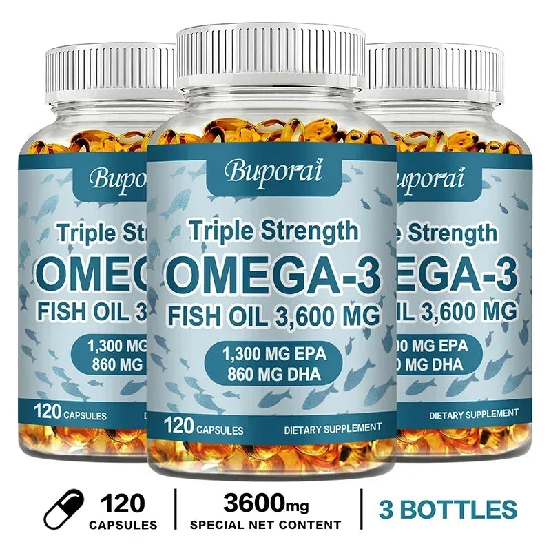 Omega-3 Fish Oil - Rich in DHA & EPA - Support Brain & Nervous System Health, Cardiovascular & Skin Health