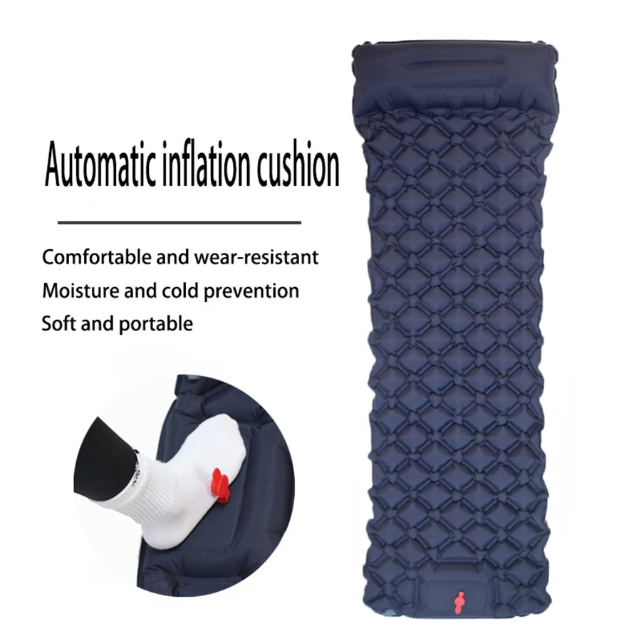 Outdoor Sleeping Pad Camping Inflatable Mattress Built-in Pump Ultralight Air Cushion Travel Mat With Headrest For Travel Hiking