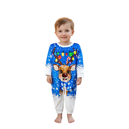 Christmas Family Pajamas Matching Set Long Sleeve Snowflake Print Top with Reindeer Print Bottoms Sleepwear Loungewear