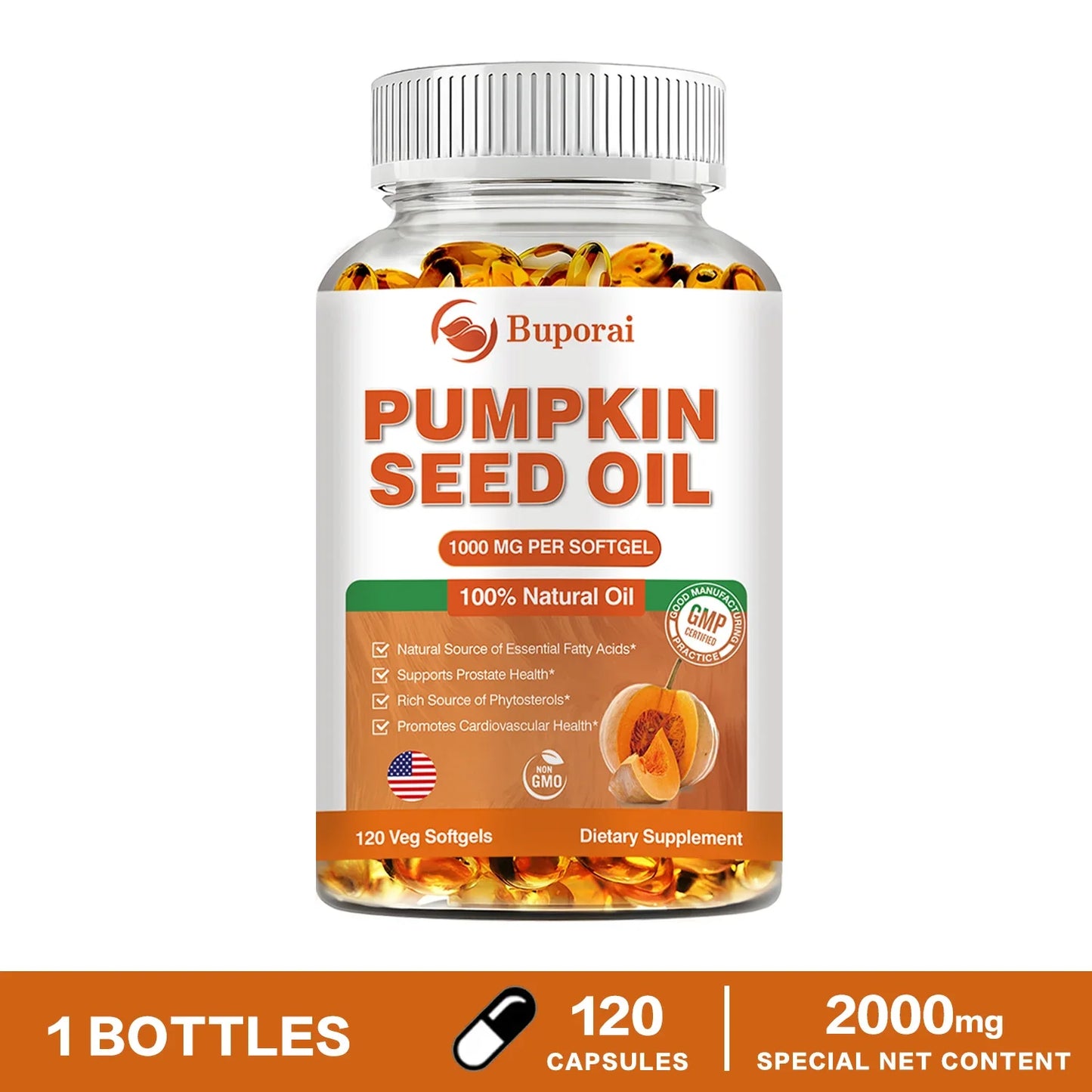 Pumpkin Seed Oil Capsules - Supports Prostate, Urinary Tract, Bladder Health, and Promotes Hair Growth