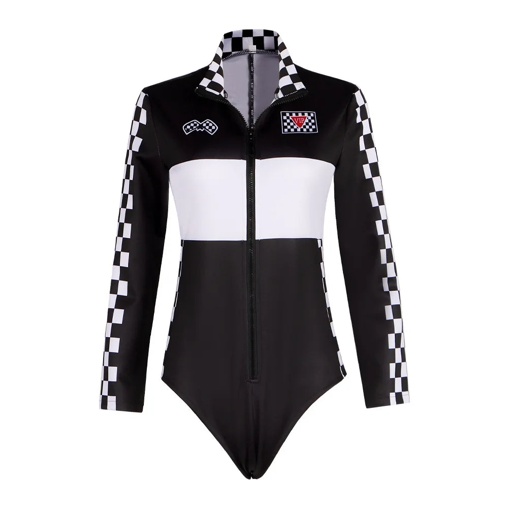 Women Racer Cosplay Costume Fashion Sexy Racing Queen Cosplay Uniform Suit One-Piece Training Racing Jumpsuits Halloween Costume