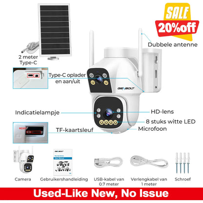 GENBOLT wireless camera outdoor solar security camera battery powered security camera 8W 15600mAh Dual Lens Color Night PIR CCTV