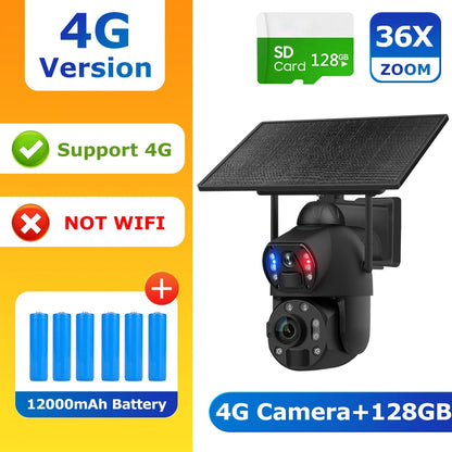 SHIWOJIA 4K 8MP 36X Zoom 4G Solar Camera Dual Lens Dual Screen Human Detect Auto Tracking Outdoor 10W Solar Panel WIFI CCTV