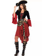S-3XL Black Red Dress With Belt Pirate Hat Role Playing Cosplay Costume Halloween Women Sexy Underwear With Long Sleeves