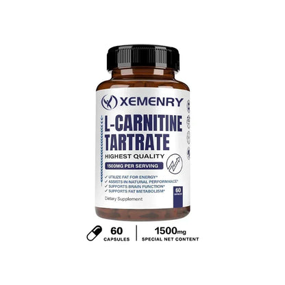 L-Carnitine Tartrate Premium Capsules 1500 mg - Natural Energy Production, Supports Metabolism