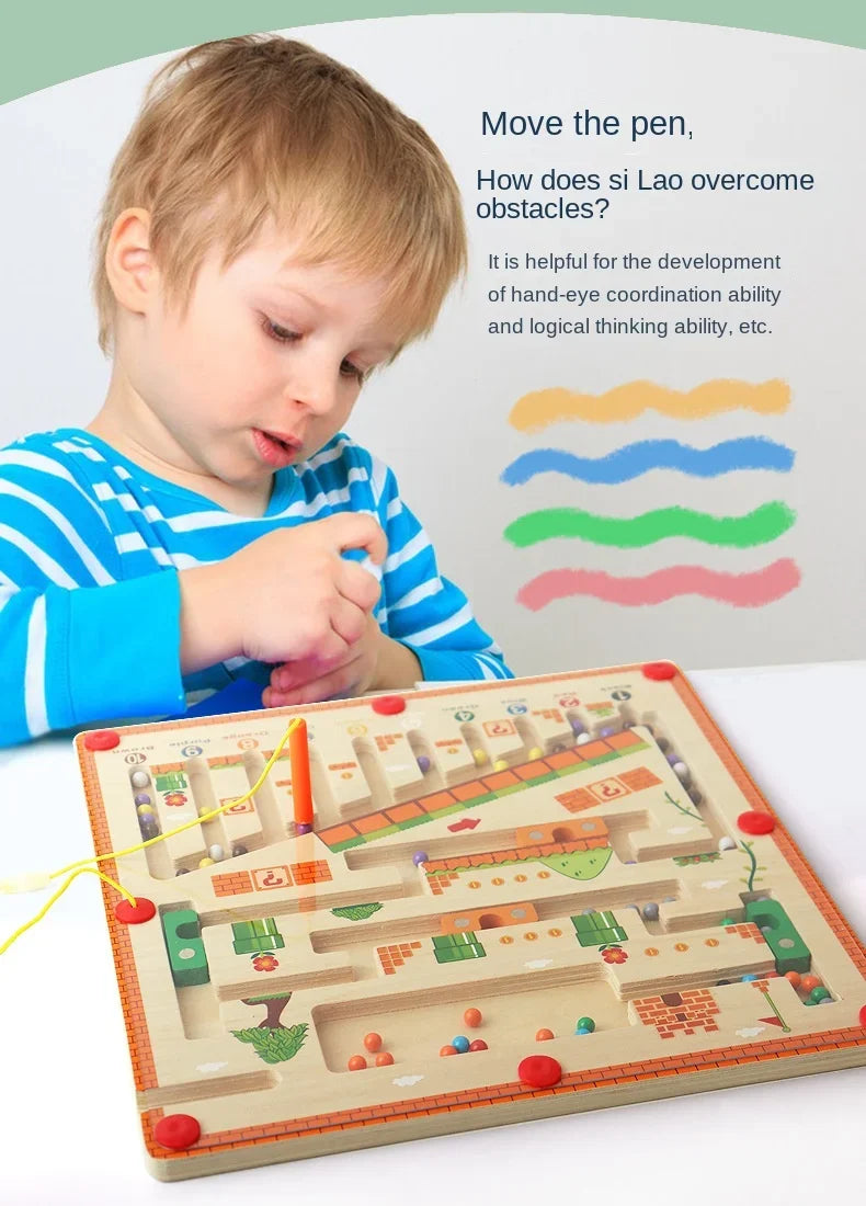 Wooden Magnetic Color and Number Maze Learning Education Toys Color Matching Montessori Toys Wooden Toys for Children Gift