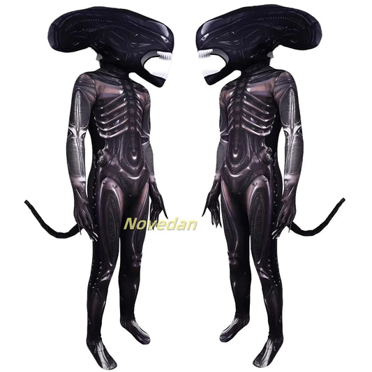 Alien Xenomorph Costume Kids Adult Sci-Fi Movie Romulus Head Mask Suit Scary Space Monster Outfit for Halloween Cosplay Costume