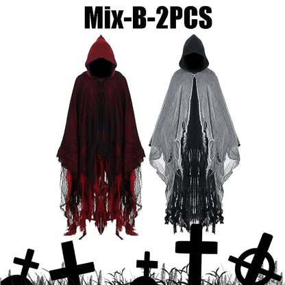 Mens Terrifying Halloween Costume Scary Hooded Cloak Horror Robe Gothic Masquerade Party Cosplay Dress Up Props Essential