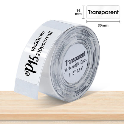 P15 Label Paper Roll White Adhesive Sticker for Marklife P15 P12 Q30 Q30S Label Printer 15*30mm 15*50mm Transparent Label Tape