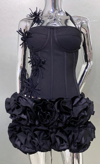 Black Red Color Women Sexy Strapless Laced-up Tops Florlas Bodycon Mini Skirt Set Celebrate Birthday Party Cocktail Dress