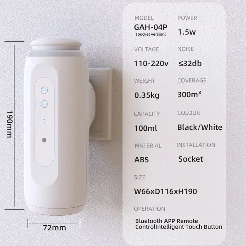 Waterless Essential Oil Diffuser Wall Plug Aroma Oil Diffuser Cool Mist Electric Scent Machine Smart Bluetooth Control For HomeElectric DiffusersGoWisse.com