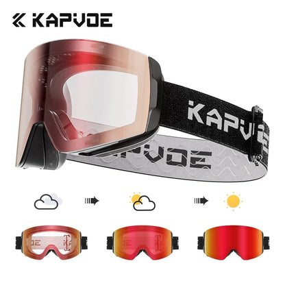 KAPVOE New Outdoor Photochromic Ski Goggles Winter Snow Sports for Unisex Snow Glasses UV400 Anti-fog Magnetic Snowboard Glasses