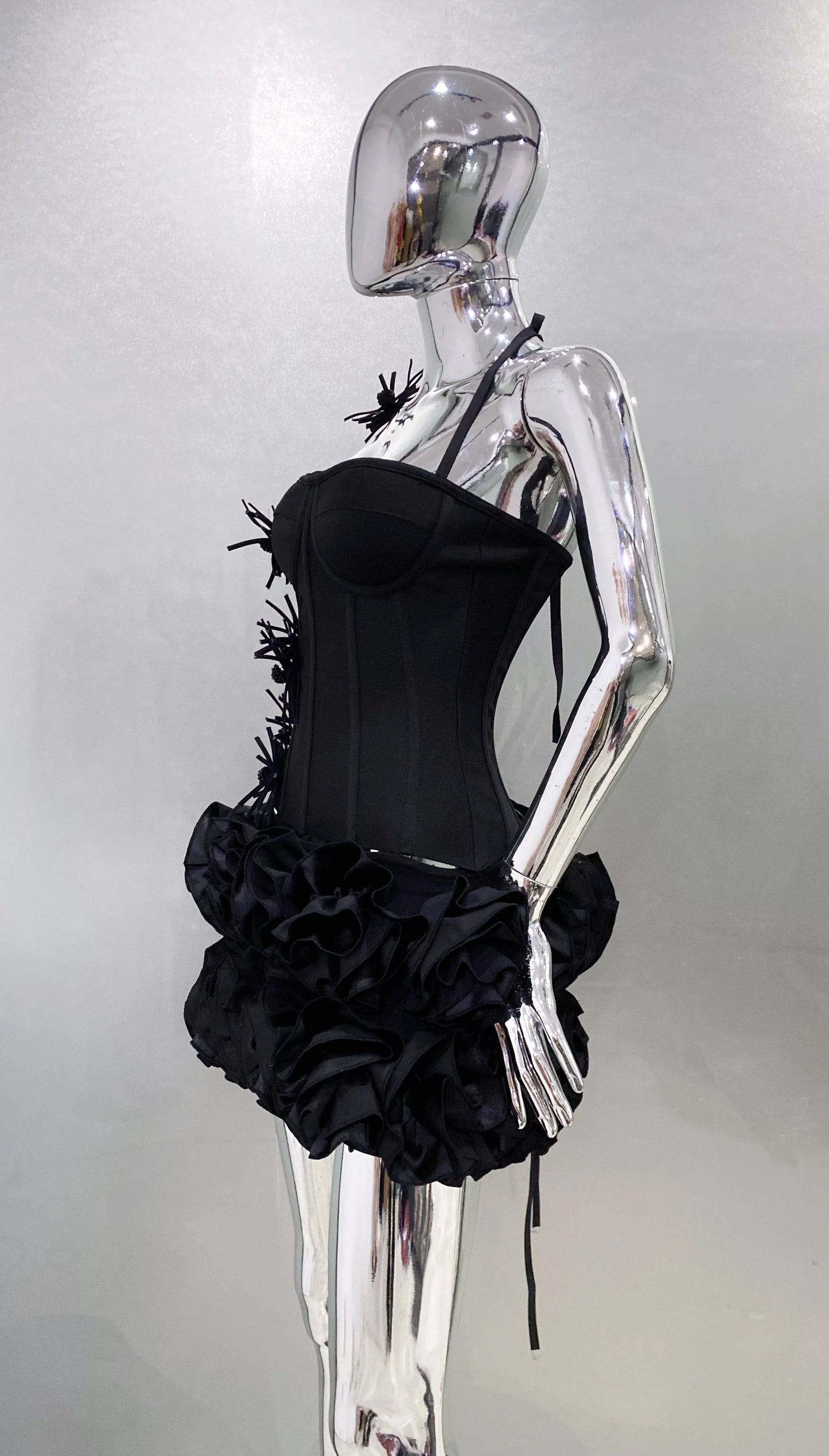 Black Red Color Women Sexy Strapless Laced-up Tops Florlas Bodycon Mini Skirt Set Celebrate Birthday Party Cocktail Dress