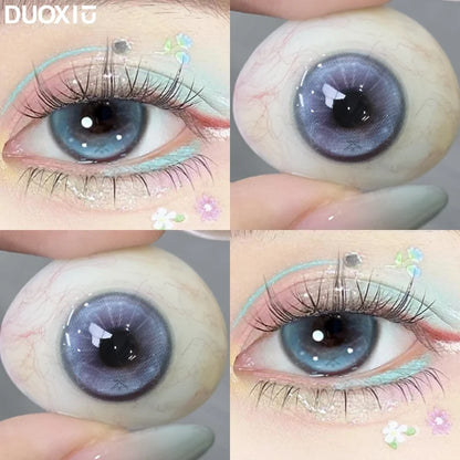 DUOXIU Yearly 365days Soft Lenses Pink-Blue Fashion Pupil Style Myopia Colored Contact Lenses (1 Pair) Covers Brown Eyes