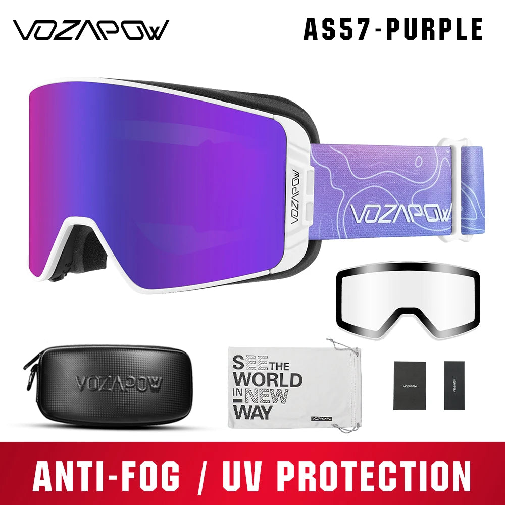 Vozapow Ski Goggles Magnetic Double Layer Anti Fog Professional Skiing Mask Men Women Super View Snowboard UV400 Snow Sunglasses