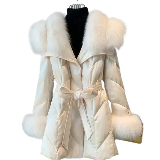 New Women High-end Down Jacket Imported copy Fox Fur Shawl Collar Down Coat Long Young Fashion Warm Slim-fit Fashion Jacket