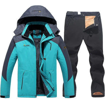 Men's Ski Suit Winter Waterproof Snowboard Wear Set Outdoor Men Snow Fleece Jackets Pants Overalls For Husband Windproof Hooded