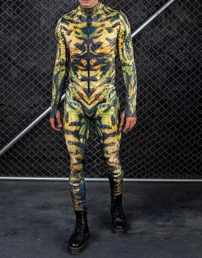 Mechanical Skeleton Bone Cosplay Bodysuit Halloween Scary Skull Graphic Long Sleeve Jumspuit Gothic Party Costume Tights Zentai