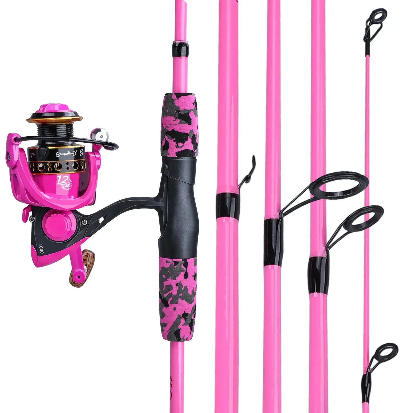 Sougayilang Portable 5 Section Red/yellow Fishing Rod Combo 170cm Fishing Rod and  1000 2000 3000 Spinning Reel Set