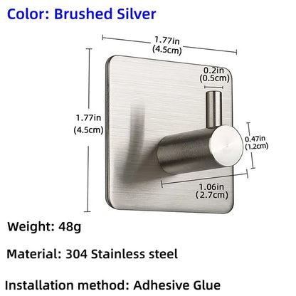 High Quality 304 Stainless Steel Self Adhesive Hooks Shower Bath Hook Kitchen Hanger Bathroom Hook Household Wall Hanger