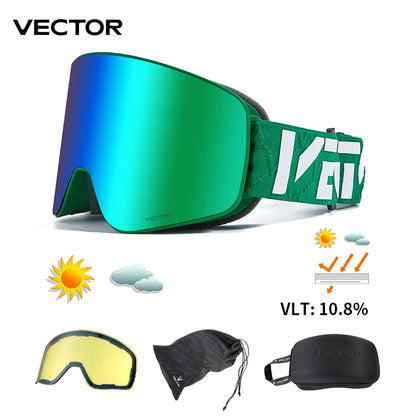 VECTOR Brand Double Layer Anti Fog Magnetic Absorption Cylindrical Ski Goggles UV400 Men Women Ski Glasses Snowboard poc glasses
