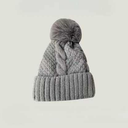 Winter Twist Knitting Hats Warm Fur Pompom Thick Plush Cap Beanies Solid Ladies Versatile Ski Snow Skullies Beanies Velvet Hat