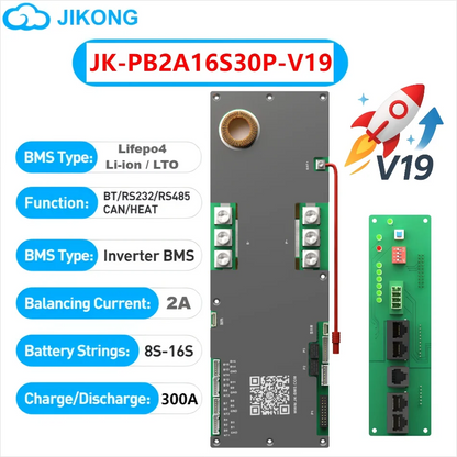 JIKONG Inverter BMS V19 200A 300A Active Balance 1A 2A LiFePo4 Li-Ion LTO Battery 8S 16S 24V 48V JKBMS V19 Home Energy Storage