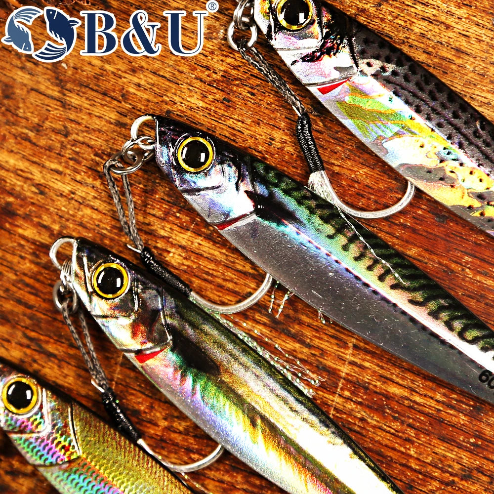 B&U Sea fishing Slow Jig Metal Jigging Spoon 3D Print Laser Artificial Bait Boat Fishing Jig Lures Super Hard Fish Fishing Lures