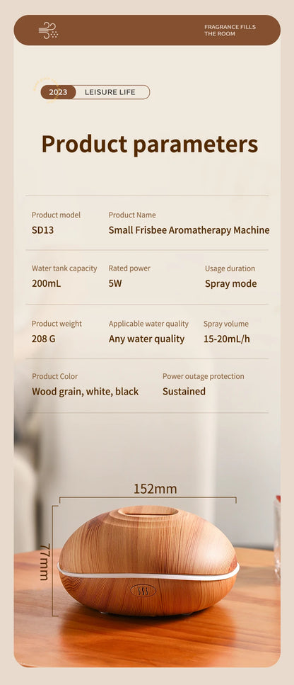 Air Humidifier Aromatherapy Essential Oil Diffuser Wood Grain 200ml Ultrasonic Remote Control 7 Color Lights For Home Bedroom