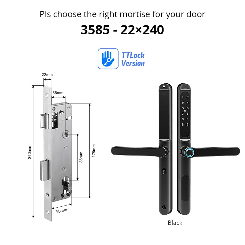Waterproof TTLock Outdoor Gate Fingerprint Bluetooth APP RFID Code Keyless Electronic Smart Door Lock for Glass Aluminum Sliding