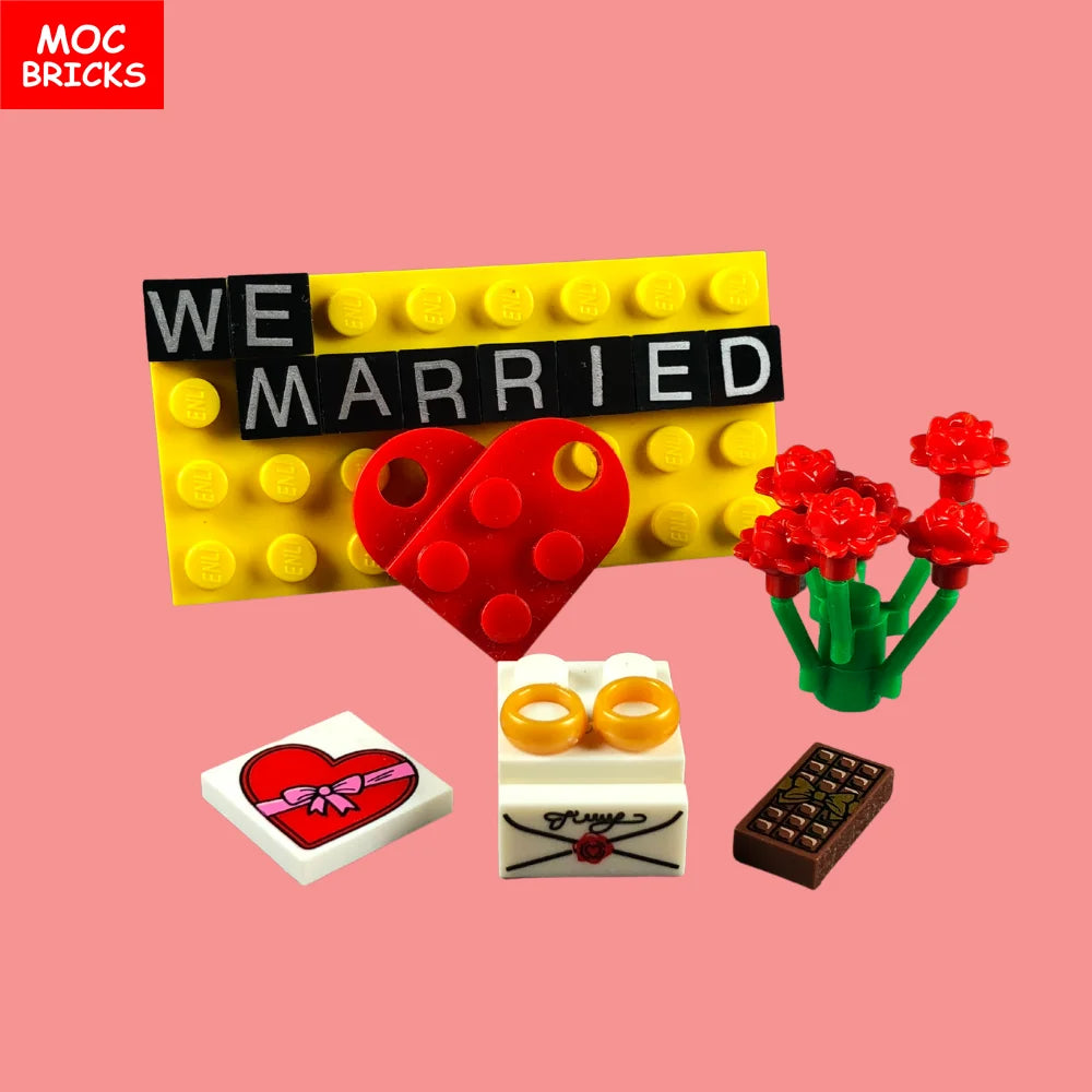 MOC Bricks Figure bracelet diamon bride groom Marriage Marry wedding Chain Building Blocks Assembled Kids Friends Toys Gift