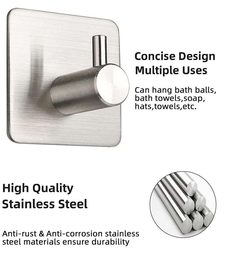 High Quality 304 Stainless Steel Self Adhesive Hooks Shower Bath Hook Kitchen Hanger Bathroom Hook Household Wall Hanger