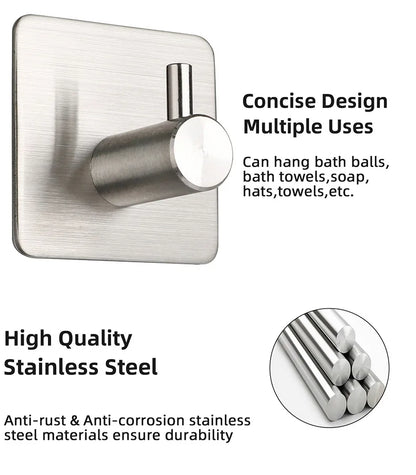 High Quality 304 Stainless Steel Self Adhesive Hooks Shower Bath Hook Kitchen Hanger Bathroom Hook Household Wall Hanger