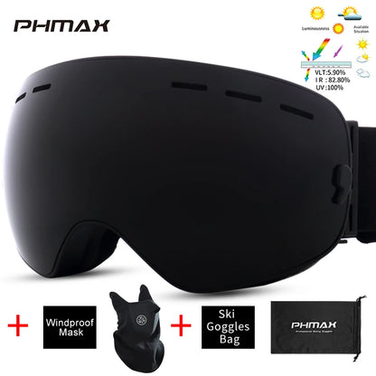 PHMAX Ski Goggles Men Snowboard Glasses Women Winter Outdoor Snow Sunglasses UV400 Double Layers Lens Anti-Fog Skiing Goggles