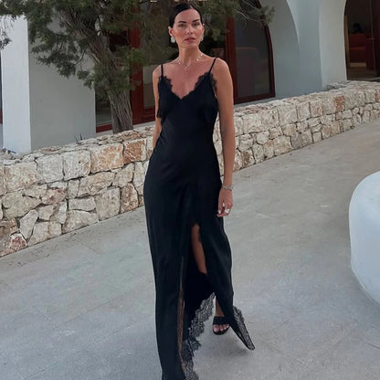 Talenza Black Luxury Evening Dress Women Sexy Lace Patchwork Sleeveless Backless Dress Elegant Party Look Fashion  Female Dress