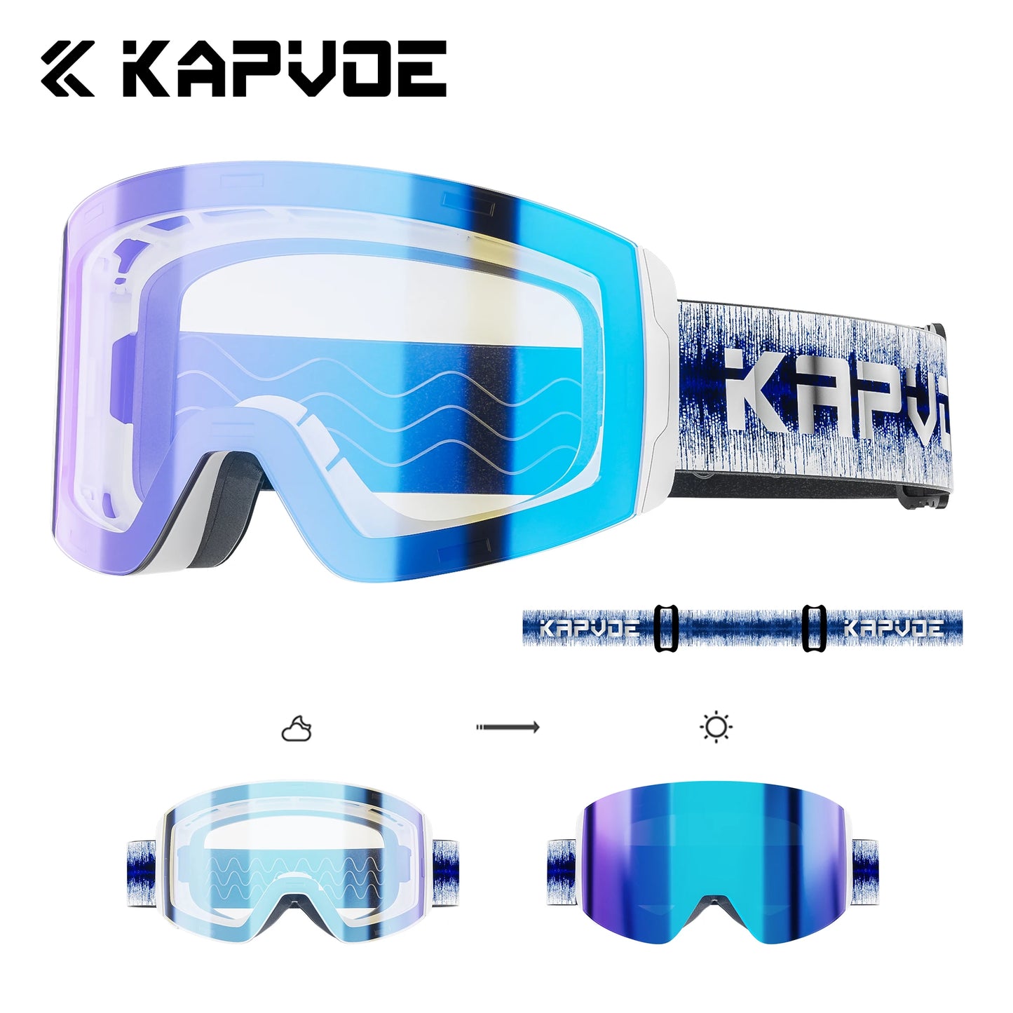 KAPVOE Ski goggles Anti-fog Skiing goggles Photochromic Outdoor Sports Magnetic Glasses Winter Snowboard Snowmobile Equipment